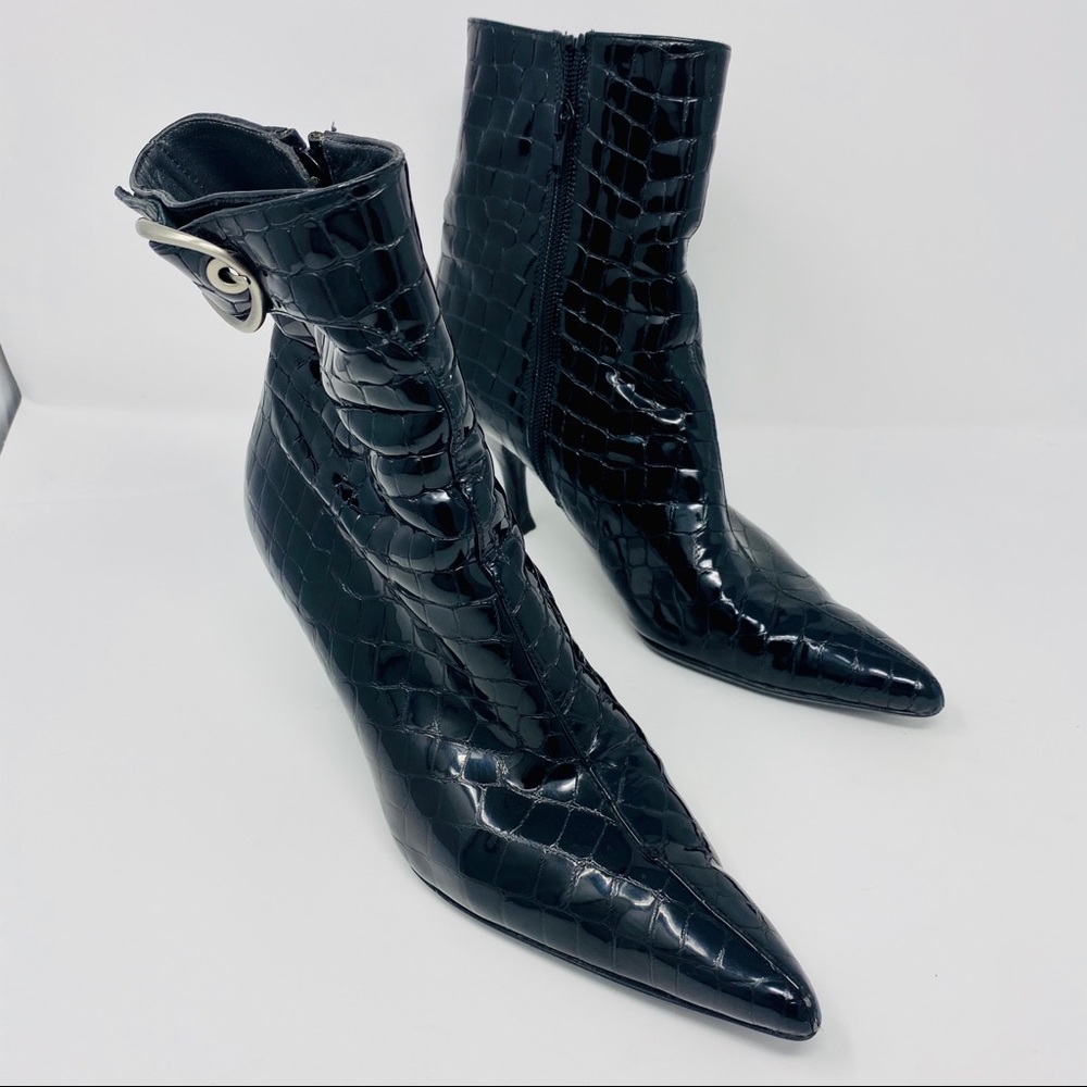 Stuart Weitzman-Patent Leather Buckle Boots (7.5)